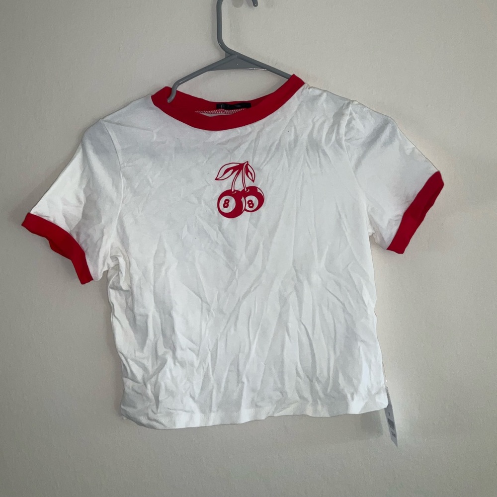 White and Red Cherry Graphic T-Shirt